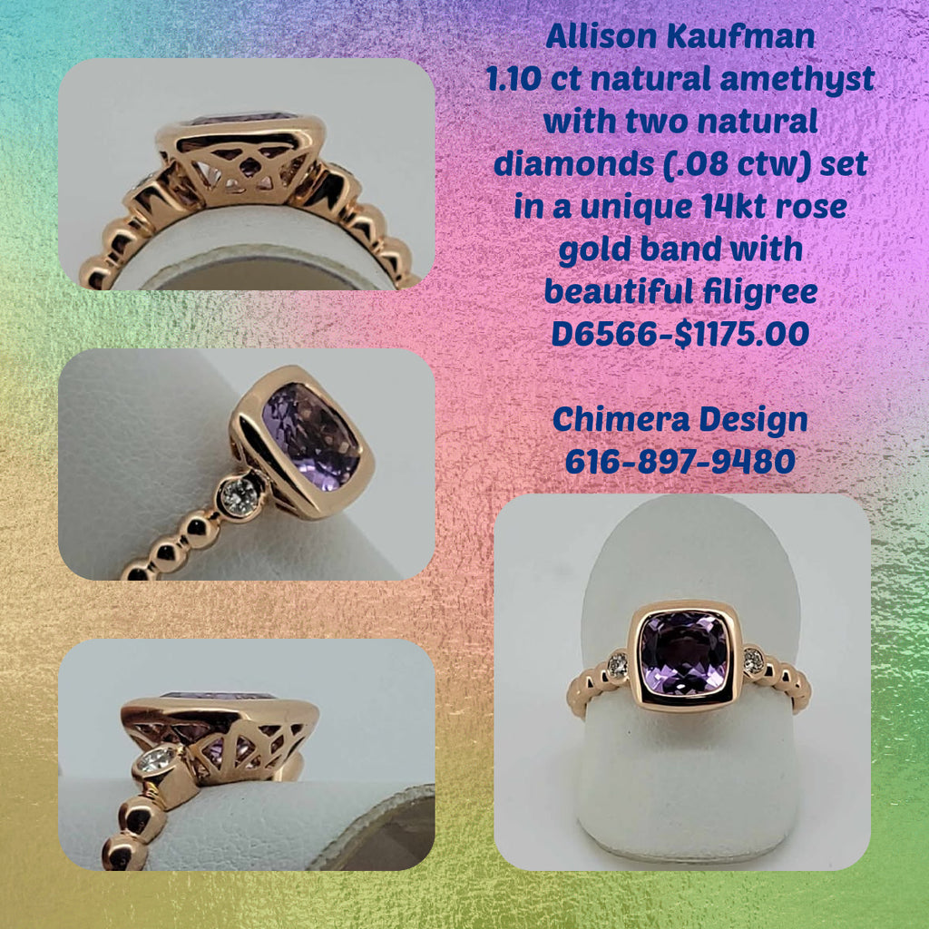 Amethyst and Diamond Ring in 14kt Rose Gold