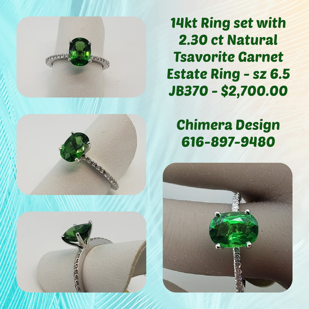 2.30 ct Tsavorite Garnet Ring with diamond accents. Estate piece.