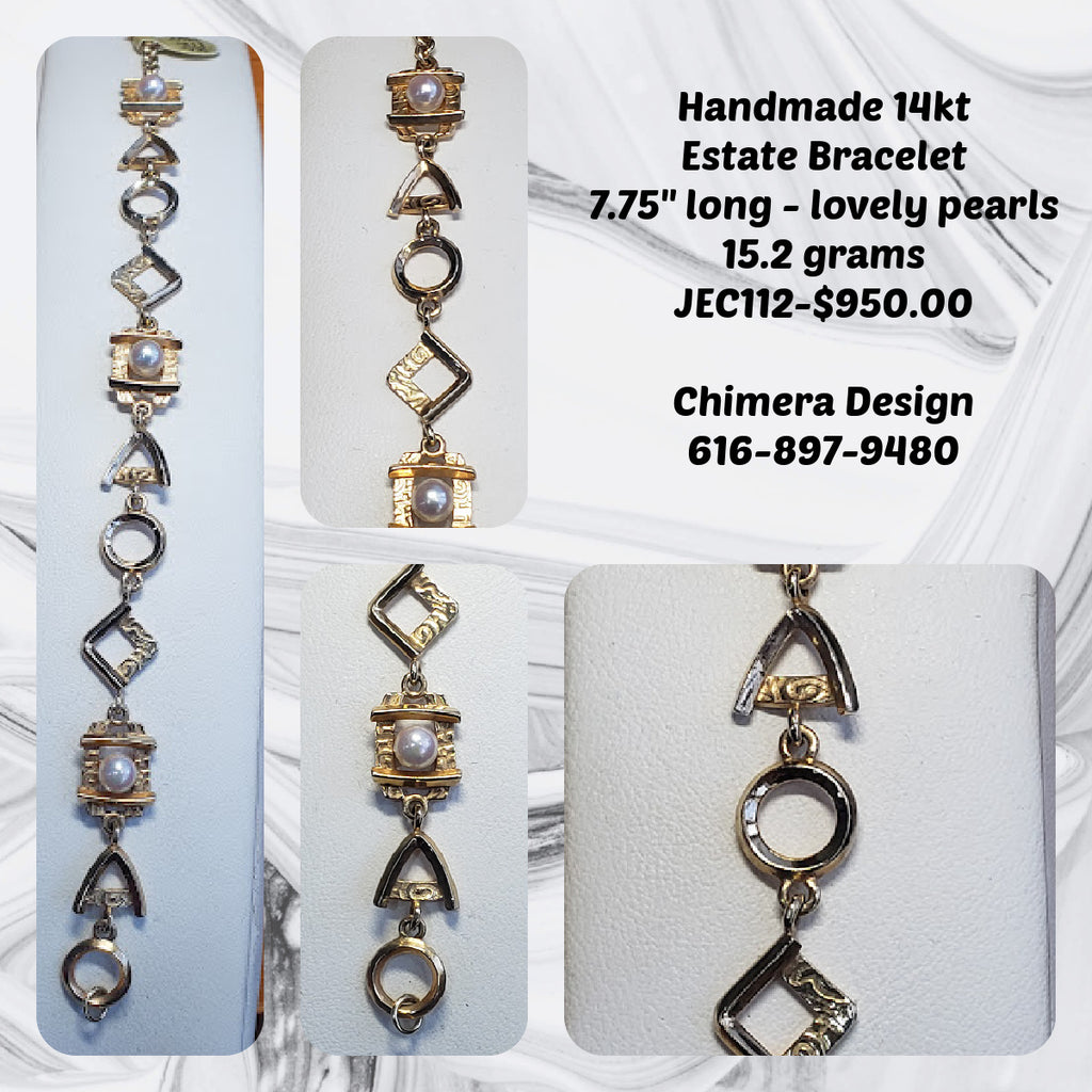 Hand Made 14kt Yellow Gold Bracelet with Pearls