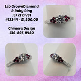 .57 ct D VS1 Lab Grown Diamond Ring with Lab Grown Ruby Accents