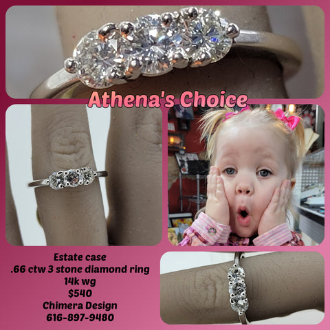 Athena's Choice - White Gold Three Stone Diamond Ring From our Estate Case