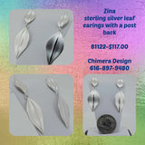 Sterling Silver Leaf Earrings - Hand made by Zina