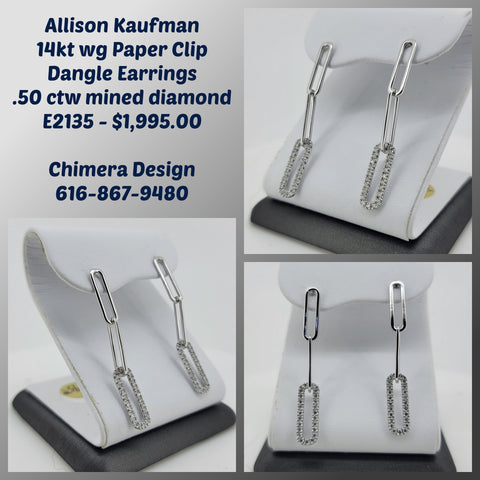 14kt White Gold Paperclip Dangle Earrings Set With .50 ctw of Natural Diamonds