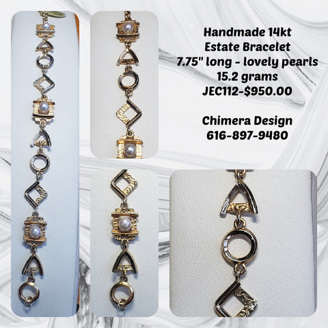 Hand Made 14kt Yellow Gold Bracelet with Pearls