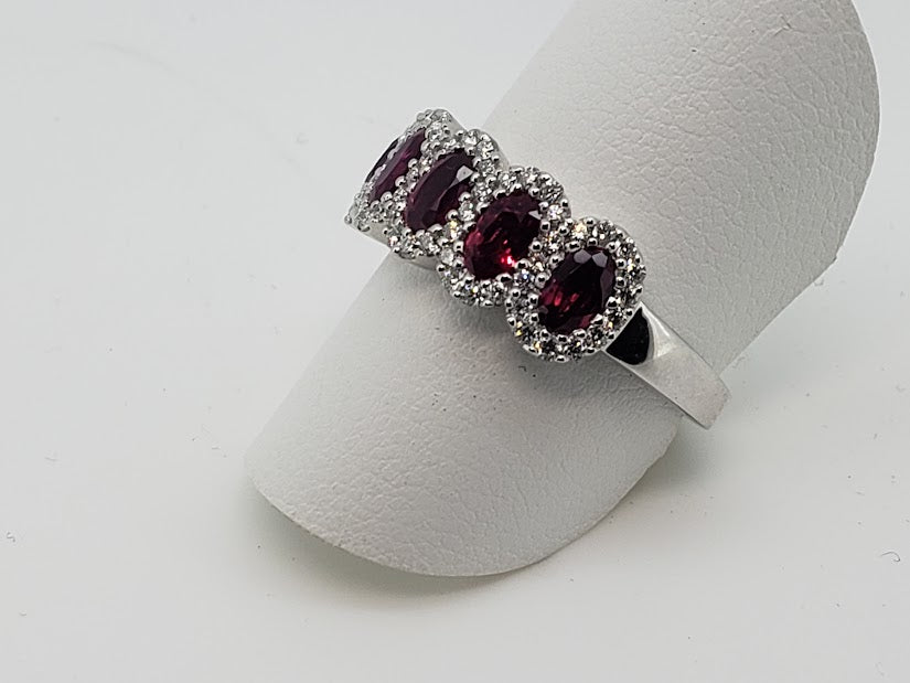 Lab sapphire, lab diamond and ruby set in a custom 18K engagement ring.  What would you name this design? : r/EngagementRings