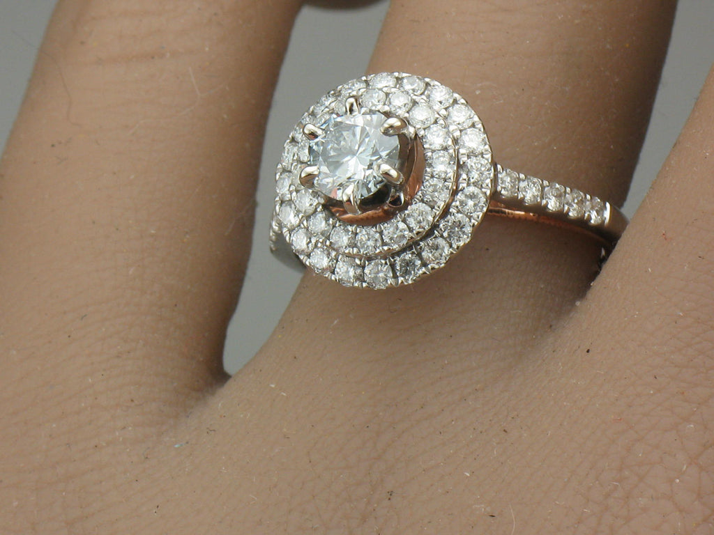 Two-Tone White and Rose Gold Diamond Halo Engagement Ring